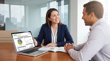 HR manager presenting total compensation report to employee during annual review