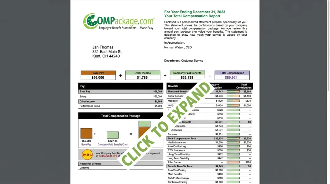 COMPackage total compensation statement showing salary benefits and perks breakdown
