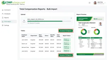 COMPackage software dashboard generating branded employee compensation reports