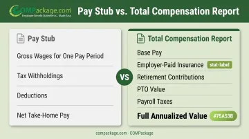 Pay stub versus total compensation report side-by-side comparison chart