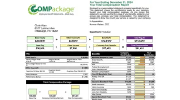 COMPackage software dashboard displaying total compensation statement interface