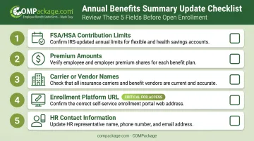 5-field annual benefits summary update checklist for open enrollment accuracy