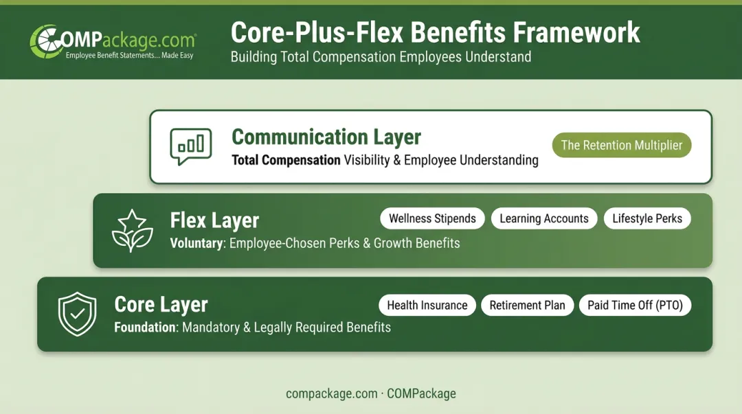 Core-plus-flex employee benefits package three-layer structure design framework