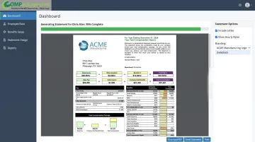 COMPackage total compensation statement software dashboard showing employee benefits report