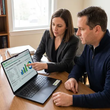 Benefits consultant reviewing a total compensation report