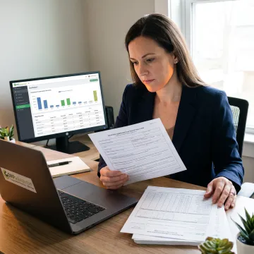 Payroll professional reviewing workers compensation report