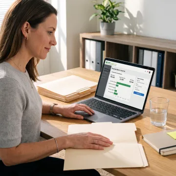 Employer reviewing organized compensation data