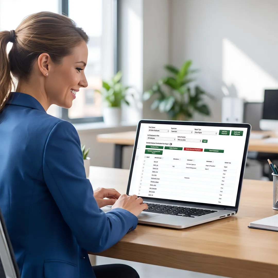 HR manager reviewing total compensation report software