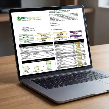 Branded employee total compensation report on screen