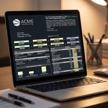 Branded employee benefits statement on a laptop