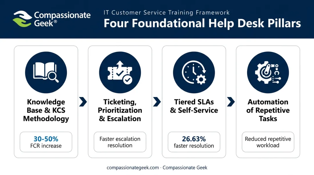 Four-part IT help desk foundational process framework with results