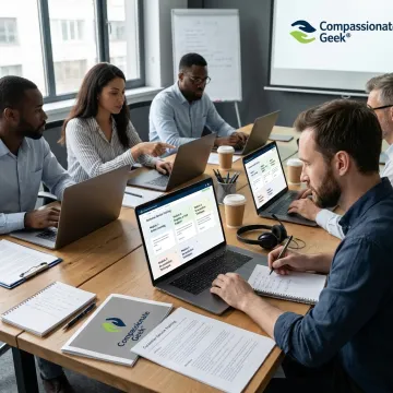 IT professionals completing online customer service training