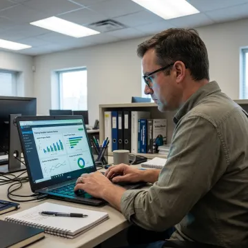 IT manager reviewing online team training modules