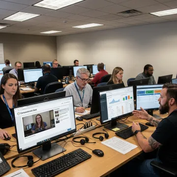 Help desk technicians in online training