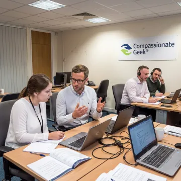 Technical support team in customer service training