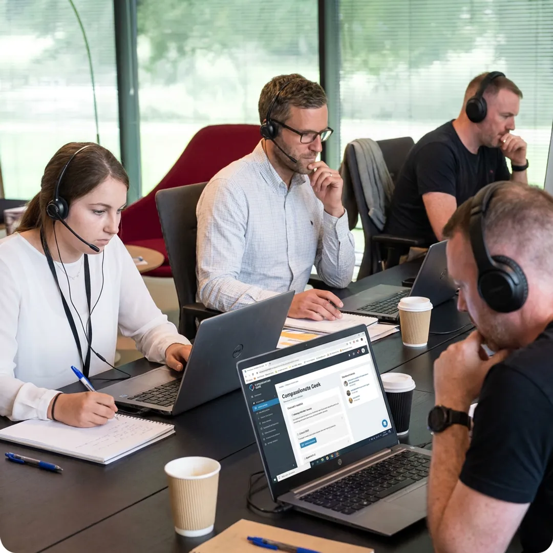 Technical support team learning customer service skills