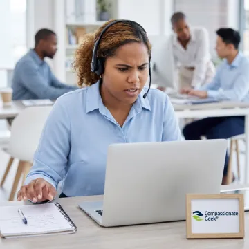 Customer service professional practicing active listening on a call