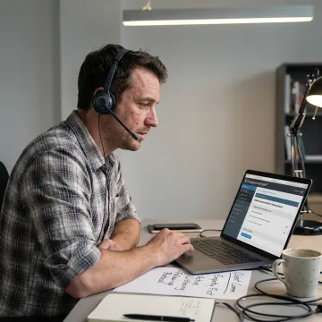 IT professional completing customer service training online