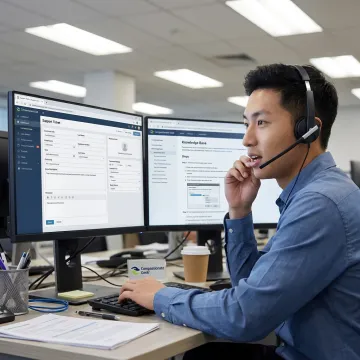 IT service desk professional assisting a customer
