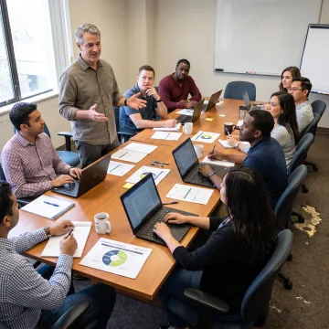 IT trainer guiding a team communication workshop