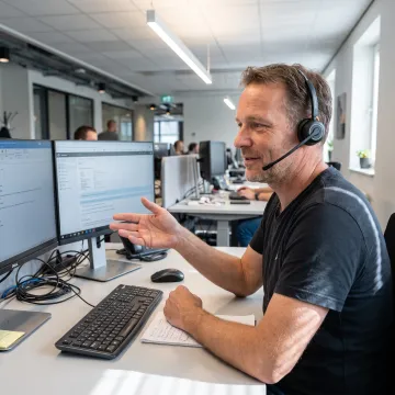 IT support professional calmly assisting a customer