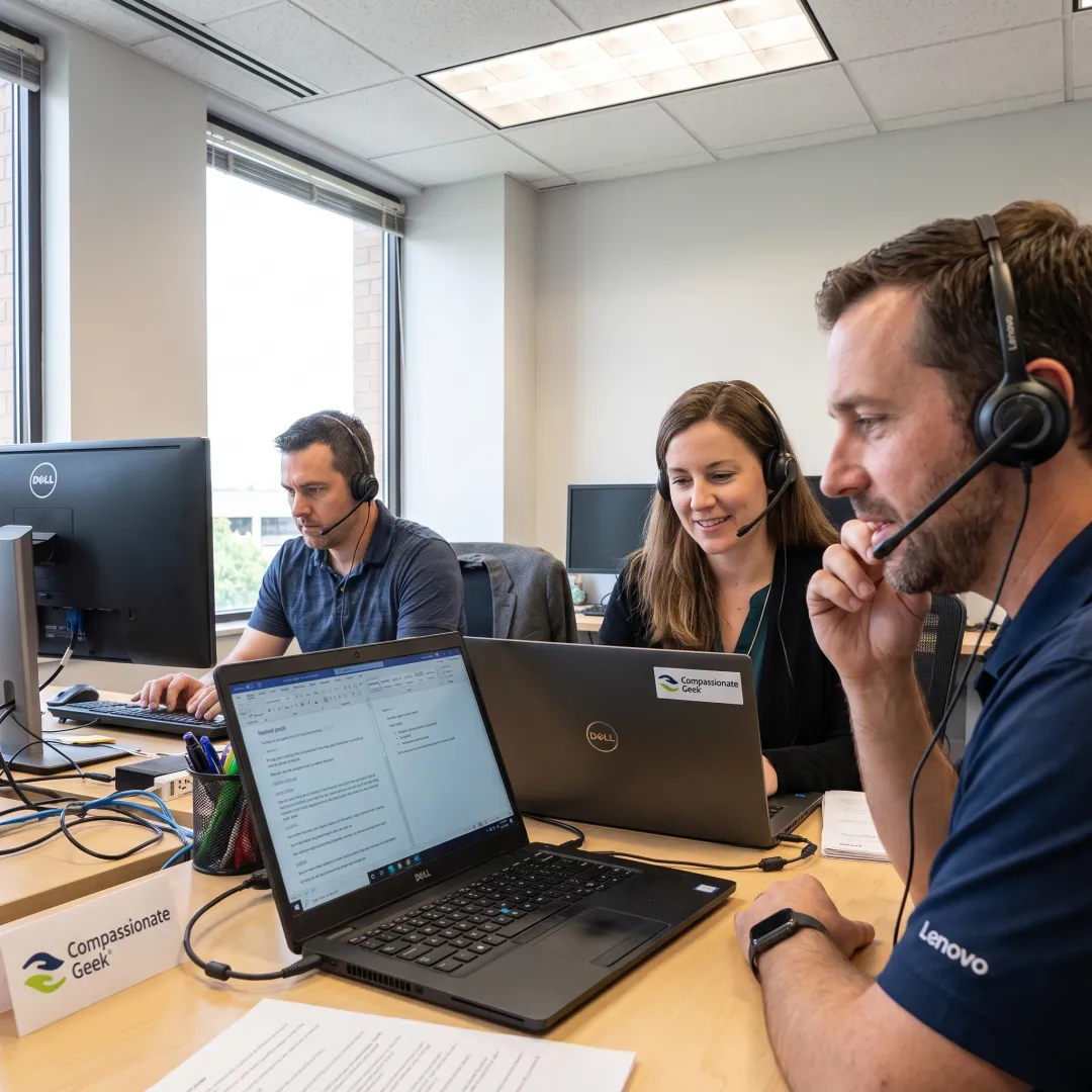 IT team practicing customer service phone skills