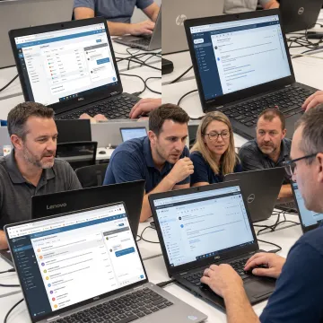 IT professionals collaborating during customer service training
