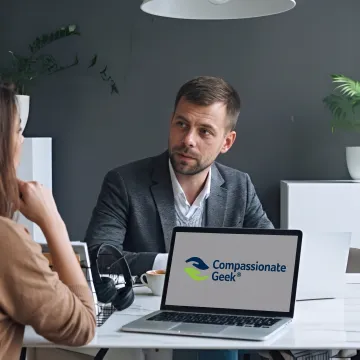 IT professional listening to a colleague
