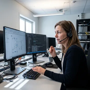 IT support professional speaking with a customer by phone