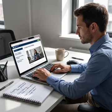Support representative completing online customer service training