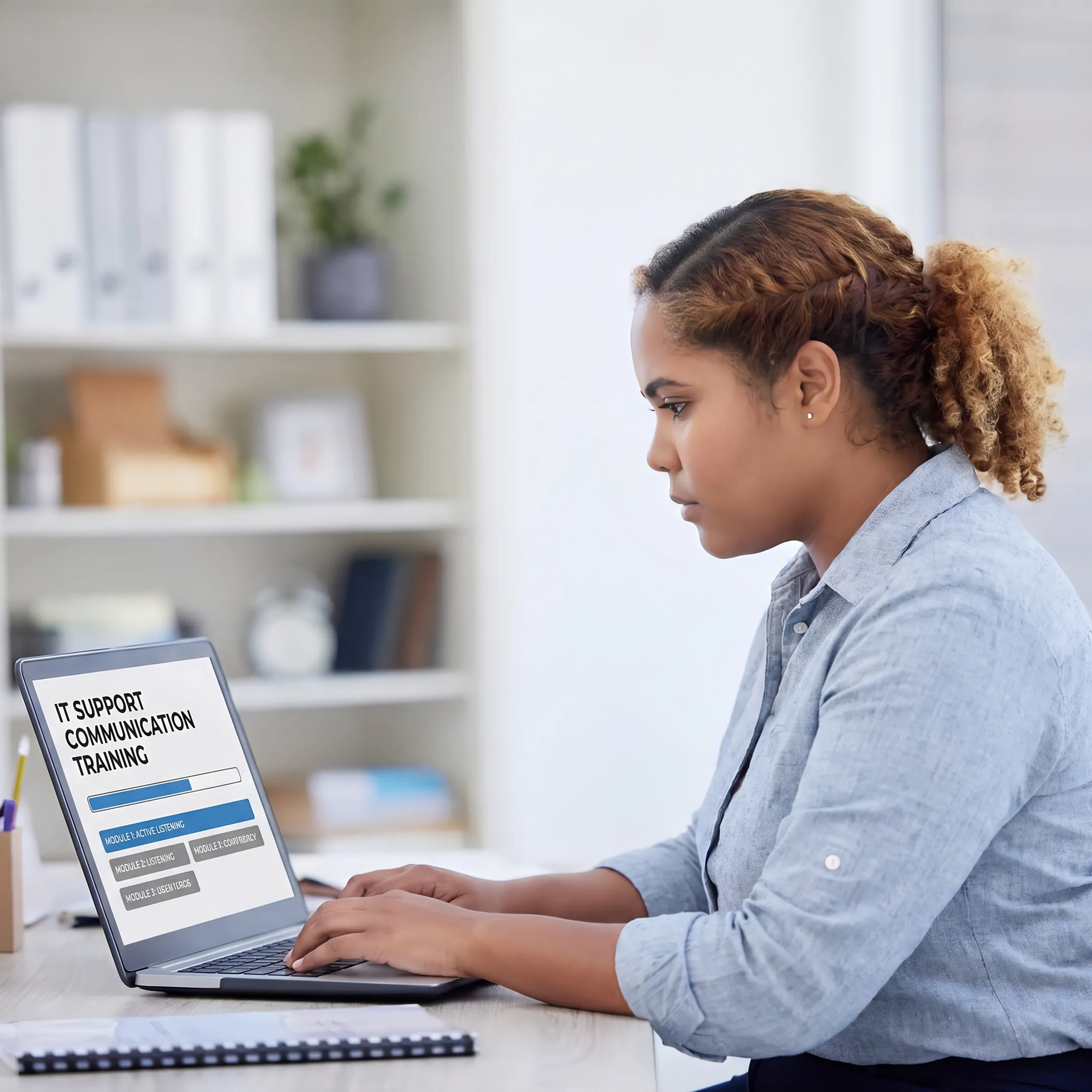 IT support learner completing online communication training