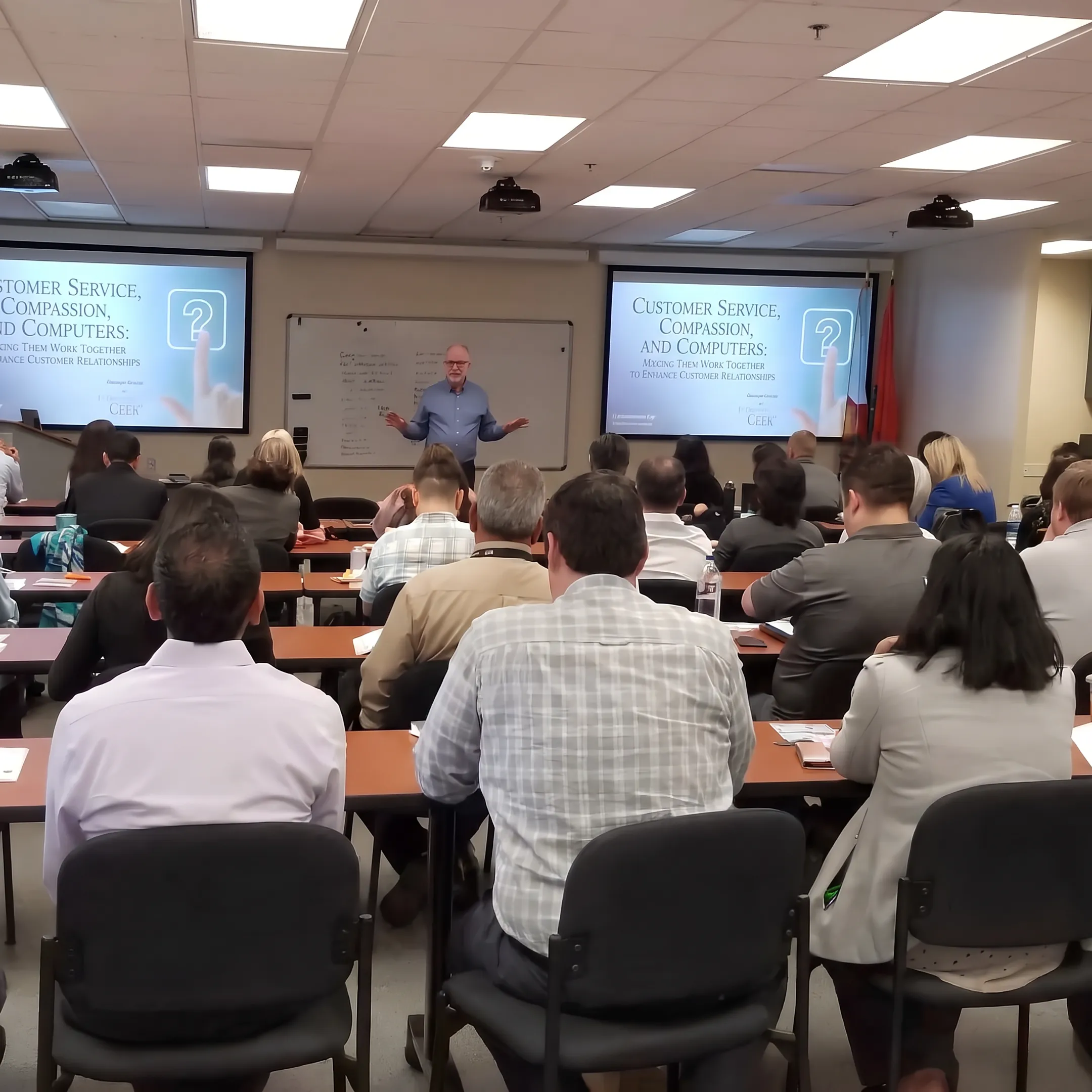 IT professional explaining technical information during a customer service training session