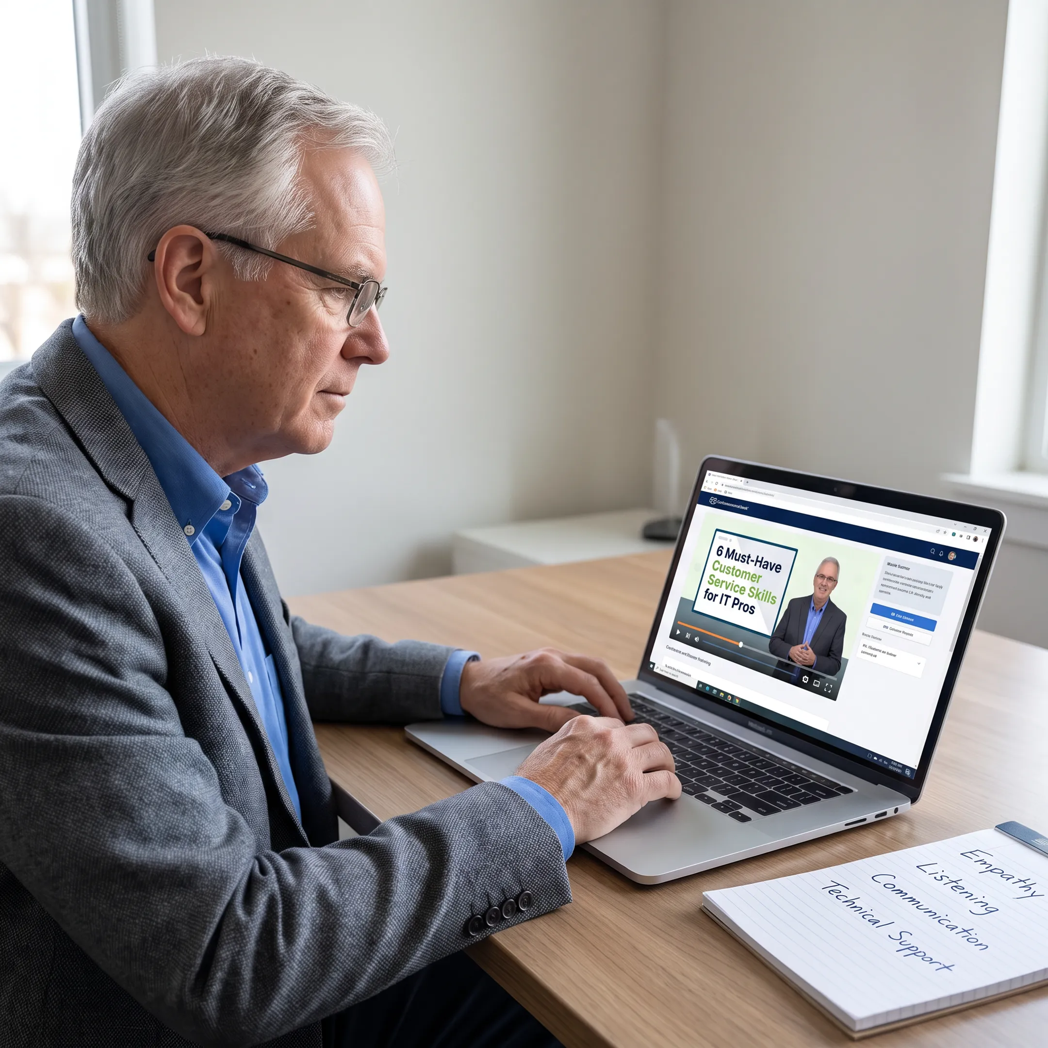 IT professional learning customer service techniques through online training