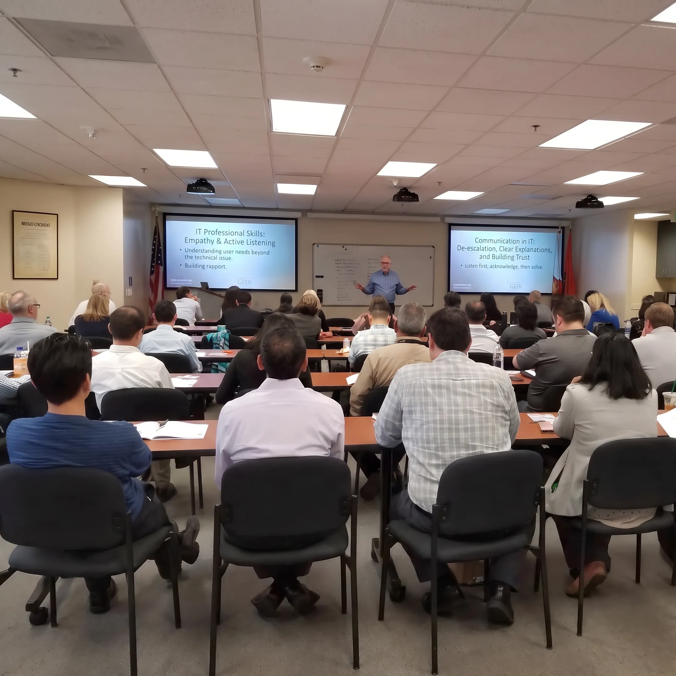 IT professionals collaborating during an emotional intelligence training session