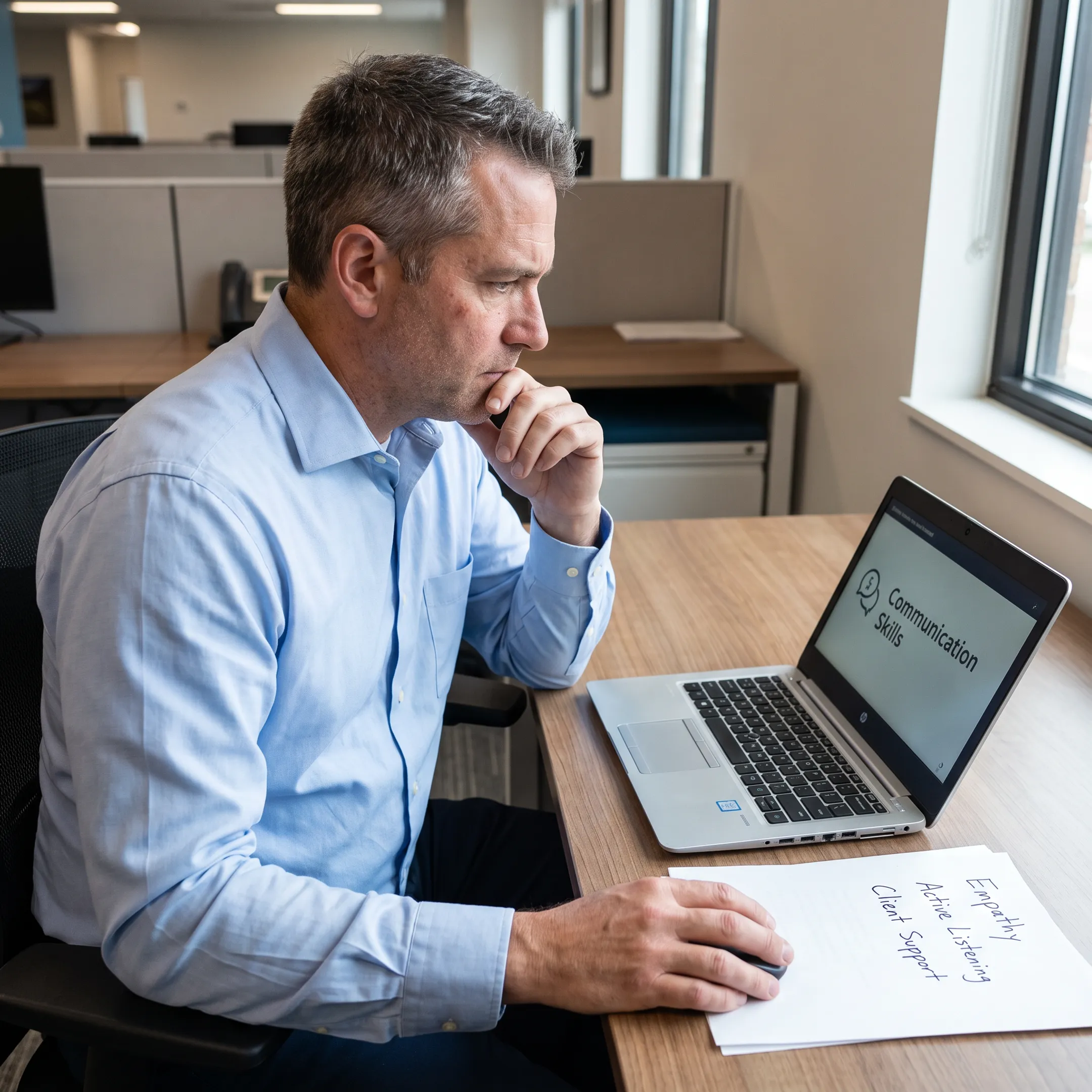 IT professional practicing empathetic customer communication during training
