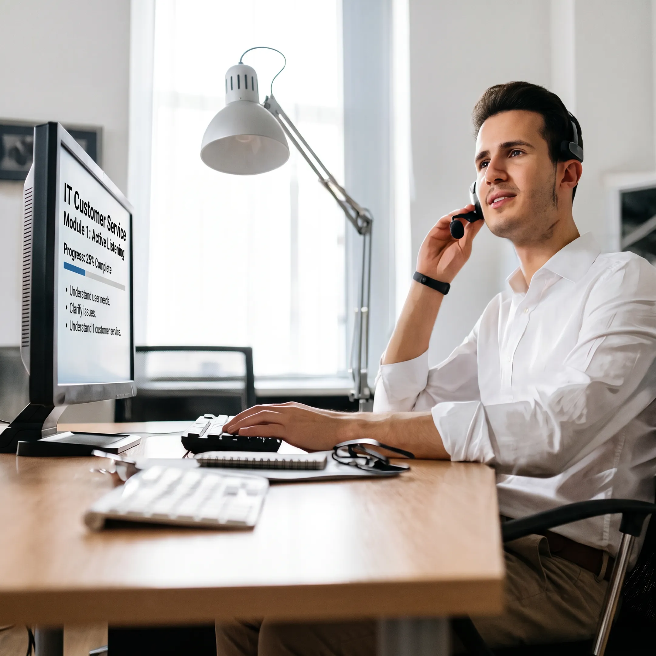 IT professionals completing online customer service training together