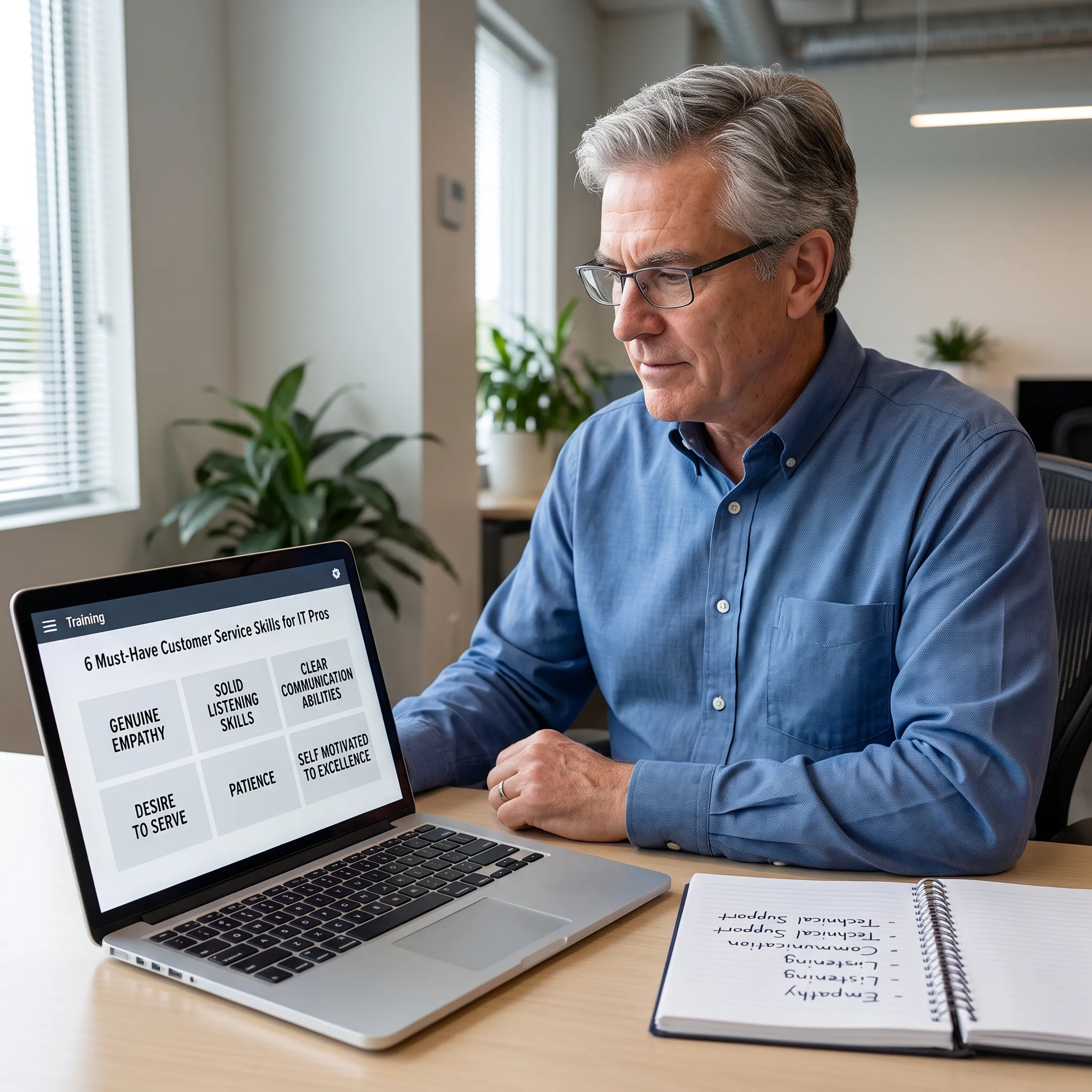 IT professional learning customer service skills through an online course