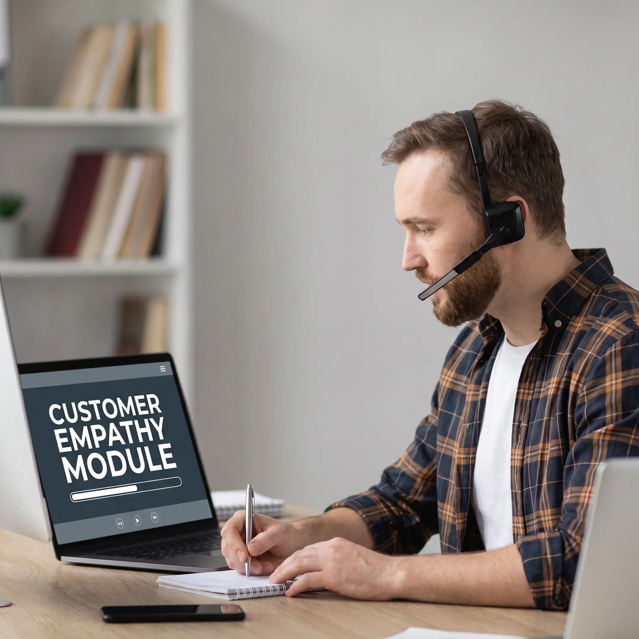 IT professional practicing empathetic customer service communication during online training
