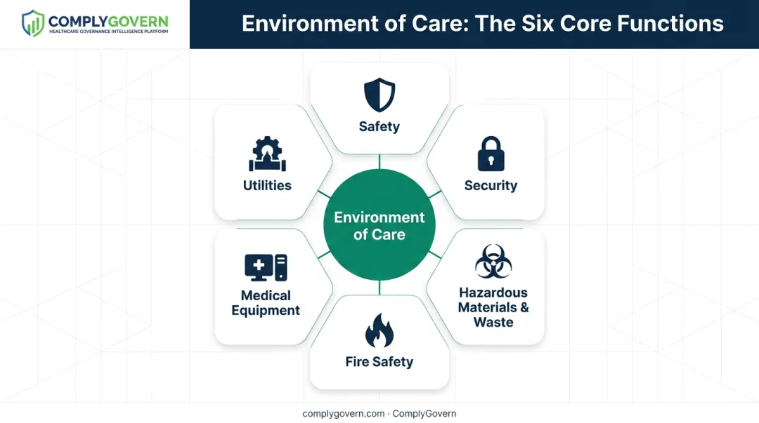 Six environment of care functions defined by Joint Commission accreditation standards