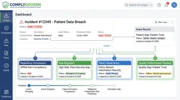 ComplyGovern dashboard connecting incident data to compliance risk and quality tracking