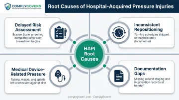 Four common root causes of hospital-acquired pressure injuries infographic