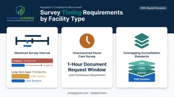 CMS survey cadence and unannounced audit intervals by facility type