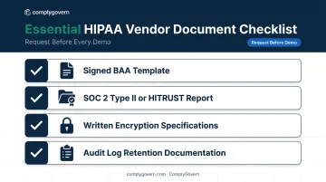 HIPAA vendor documentation checklist showing four required proof points