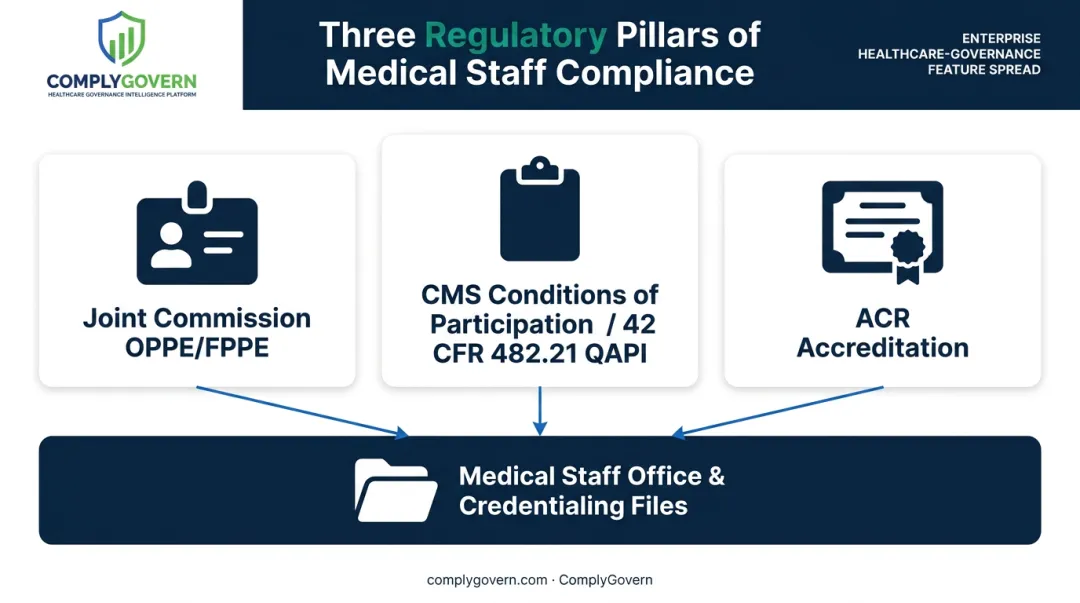 Three regulatory layers driving radiology peer review compliance requirements