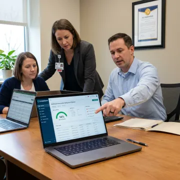 Healthcare compliance dashboard on laptop