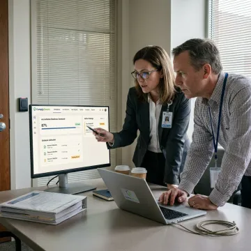 Healthcare team reviewing medical governance workflow