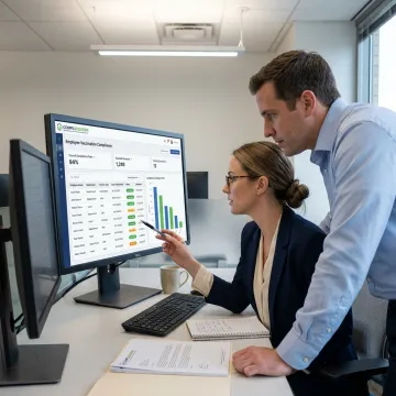 Healthcare compliance team reviewing vaccination tracking dashboard