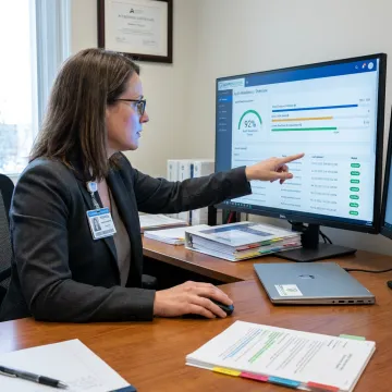 Healthcare compliance dashboard on a workstation