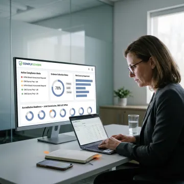 Healthcare executive reviewing compliance dashboard