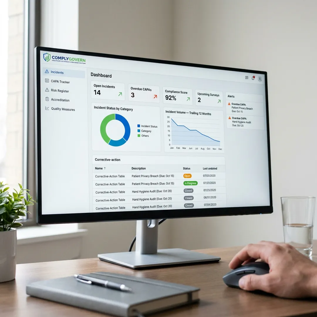 Healthcare incident dashboard on monitor